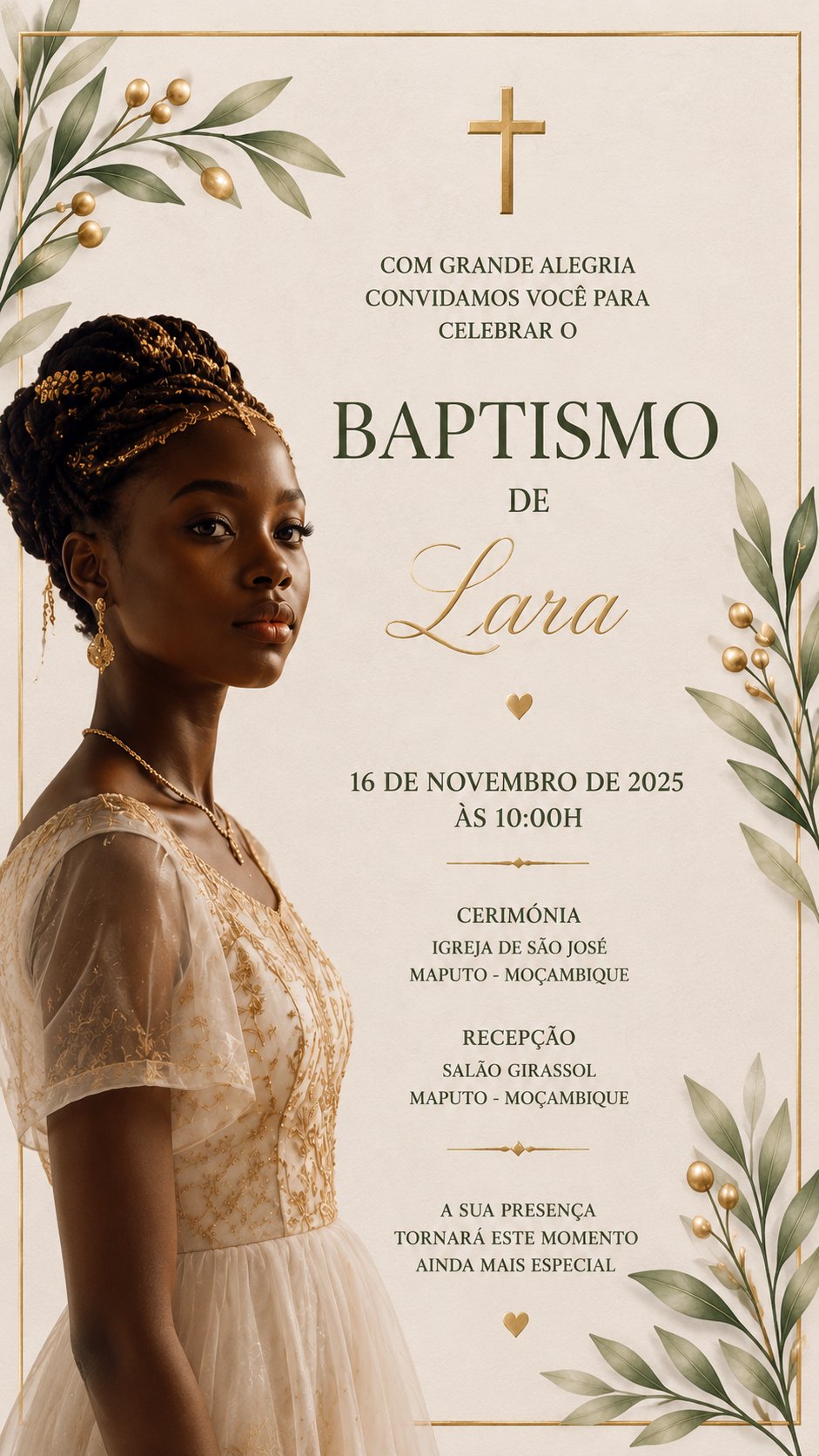 Convite de baptismo de Lara — frente